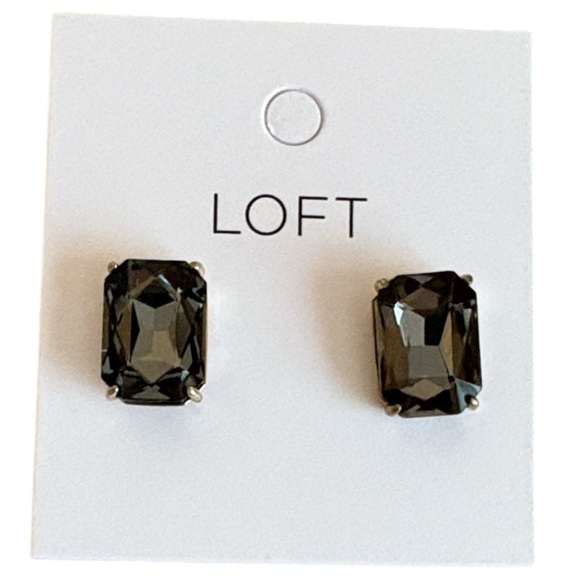LOFT Jewelry - LOFT Dark Stone Stud Earrings Emerald Cut Gold Tone and Smokey Gray New